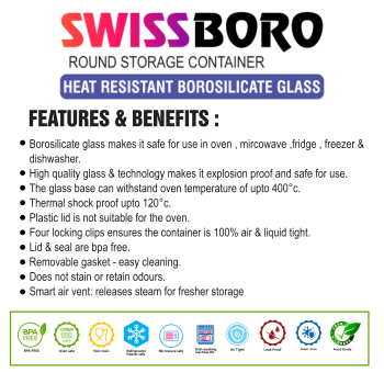 Swissboro Fresh Lock Borosilicate Glass Round Container 1 pc- 400 ML Swissboro Fresh Lock Borosilicate Glass Round Container 1 pc- 400 ML