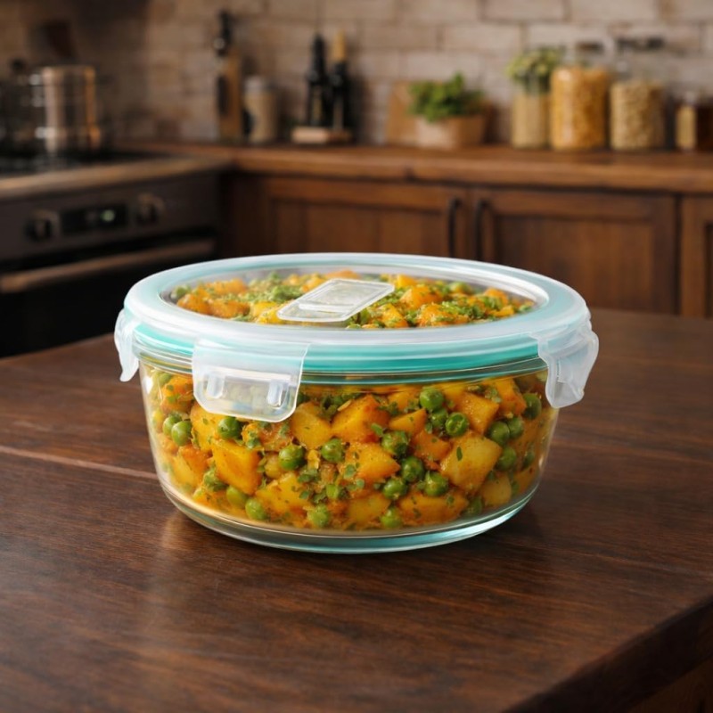 Round Glass Food Storage Container with Airtight Locking Lid | Leakproof BPA-Free Lunch Box for Men | Snap Lock Clips |Microwave Oven Freezer Dishwasher Safe Bowl for Kitchen 1Pc 620 ML Round Glass Food Storage Container with Airtight Locking Lid | Leakproof BPA-Free Lunch Box for Men | Snap Lock Clips |Microwave Oven Freezer Dishwasher Safe Bowl for Kitchen 1Pc 620 ML
