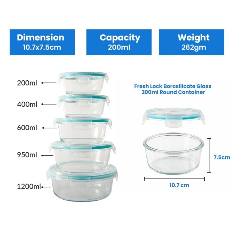 Round Glass Food Storage Container with Airtight Locking Lid | Leakproof BPA-Free Lunch Box for Men | Snap Lock Clips |Microwave Oven Freezer Dishwasher Safe Bowl for Kitchen 1Pc 1200 ML Round Glass Food Storage Container with Airtight Locking Lid | Leakproof BPA-Free Lunch Box for Men | Snap Lock Clips |Microwave Oven Freezer Dishwasher Safe Bowl for Kitchen 1Pc 1200 ML