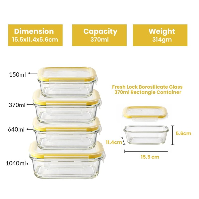 Rectangle Food Storage Container with Airtight Glass Lid | Borosilicate Glass Container for Lunchbox | Microwave & Dishwasher Safe | Transparent Ideal for Kitchen Use 1pc & 370ml Rectangle Food Storage Container with Airtight Glass Lid | Borosilicate Glass Container for Lunchbox | Microwave & Dishwasher Safe | Transparent Ideal for Kitchen Use 1pc & 370ml