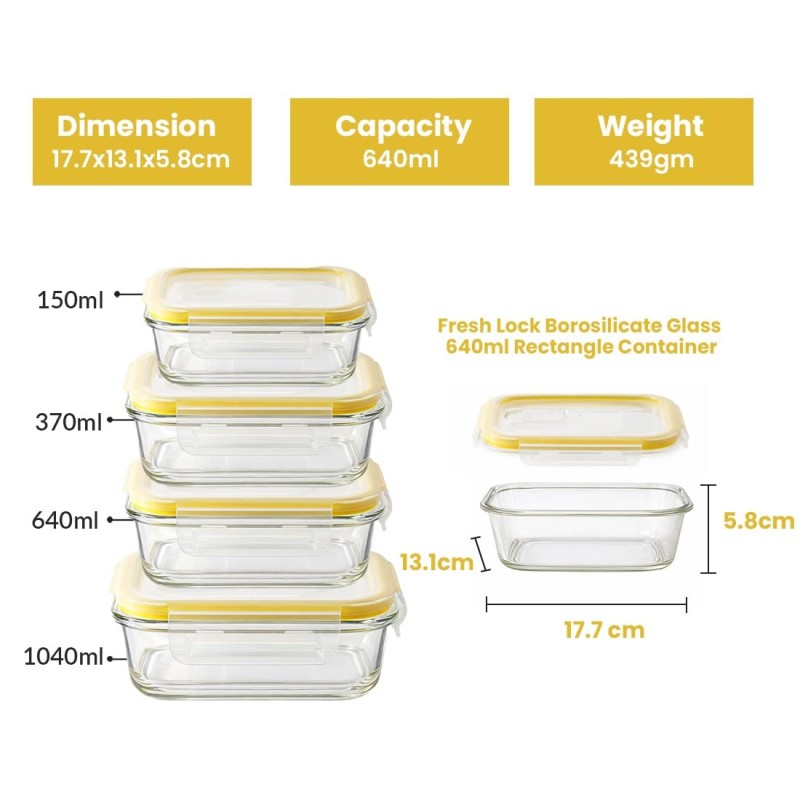 Rectangle Food Storage Container with Airtight Glass Lid | Borosilicate Glass Container for Lunchbox | Microwave & Dishwasher Safe | Transparent Ideal for Kitchen Use 1pc & 640ml Rectangle Food Storage Container with Airtight Glass Lid | Borosilicate Glass Container for Lunchbox | Microwave & Dishwasher Safe | Transparent Ideal for Kitchen Use 1pc & 640ml