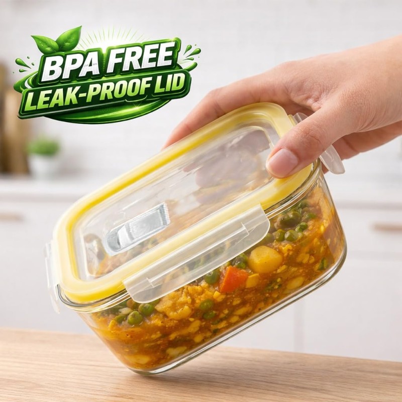 Rectangle Food Storage Container with Airtight Glass Lid | Borosilicate Glass Container for Lunchbox | Microwave & Dishwasher Safe | Transparent Ideal for Kitchen Use 1pc & 1040ml Rectangle Food Storage Container with Airtight Glass Lid | Borosilicate Glass Container for Lunchbox | Microwave & Dishwasher Safe | Transparent Ideal for Kitchen Use 1pc & 1040ml