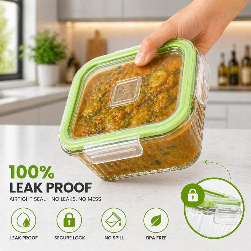 Premium Square Glass Food Storage Container Set with Airtight Lid | Microwave & Dishwasher Safe | Borosilicate Glass Container for Lunchbox 1Pc & 520 ML Transparent Glass Containers Office Premium Square Glass Food Storage Container Set with Airtight Lid | Microwave & Dishwasher Safe | Borosilicate Glass Container for Lunchbox 1Pc & 520 ML Transparent Glass Containers Office