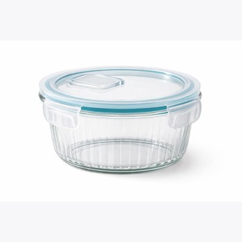 Fresh Lock Borosilicate Glass Pro Round Food Storage Container with Airtight Clip Lock Lid | 1Pc 400 ml | Leakproof & BPA Free, Microwave Freezer Safe Lunch Box | Kitchen Storage for Meal