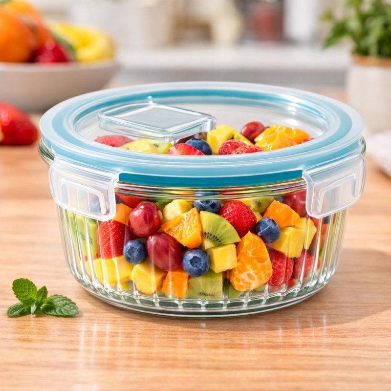 Fresh Lock Borosilicate Glass Pro Round Food Storage Container with Airtight Clip Lock Lid | 1Pc 400 ml | Leakproof & BPA Free, Microwave Freezer Safe Lunch Box | Kitchen Storage for Meal Fresh Lock Borosilicate Glass Pro Round Food Storage Container with Airtight Clip Lock Lid | 1Pc 400 ml | Leakproof & BPA Free, Microwave Freezer Safe Lunch Box | Kitchen Storage for Meal