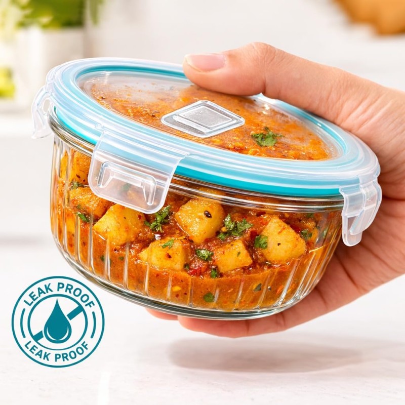 Fresh Lock Borosilicate Glass Pro Round Food Storage Container with Airtight Clip Lock Lid | 1Pc 620 ml | Leakproof & BPA Free, Microwave Freezer Safe Lunch Box | Kitchen Storage for Meal Fresh Lock Borosilicate Glass Pro Round Food Storage Container with Airtight Clip Lock Lid | 1Pc 620 ml | Leakproof & BPA Free, Microwave Freezer Safe Lunch Box | Kitchen Storage for Meal