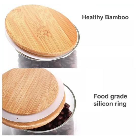 Swissboro Elora Bamboo Lid Borosilicate Glass Round Jar 1 pc- 500ml