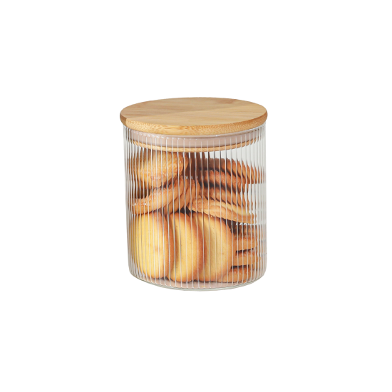 Swissboro Elora Bamboo Lid Borosilicate Glass Round Jar 1 pc- 500ml