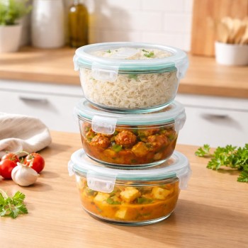 Swissboro Almaty 3 Pcs Round Lunch Box with Bag- 400 ML