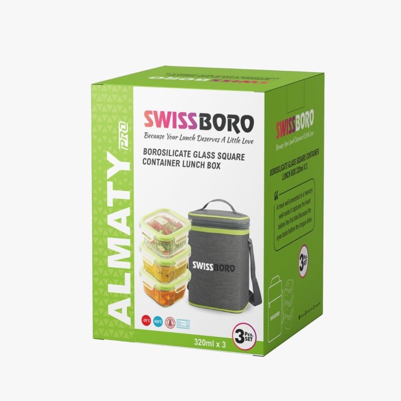 Premium Glass Tiffin with Bag | 320 x 3 Square Container Lunchbox | Made in India Borosilicate Glass | Microwave & Dishwasher Safe, Leakproof Containers Glass Lunch Box for Office Premium Glass Tiffin with Bag | 320 x 3 Square Container Lunchbox | Made in India Borosilicate Glass | Microwave & Dishwasher Safe, Leakproof Containers Glass Lunch Box for Office