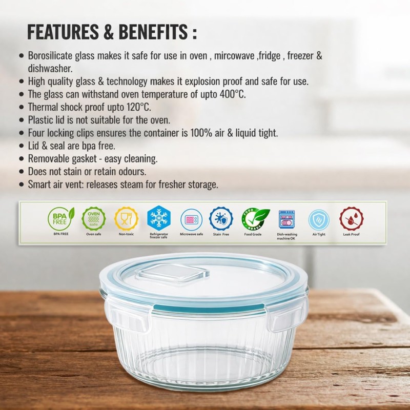 Premium Glass Tiffin with Bag | 400 x 3 Round Container Lunchbox | Made in India Borosilicate Glass | Microwave & Dishwasher Safe, Leakproof Containers Glass Lunch Box for Office Premium Glass Tiffin with Bag | 400 x 3 Round Container Lunchbox | Made in India Borosilicate Glass | Microwave & Dishwasher Safe, Leakproof Containers Glass Lunch Box for Office