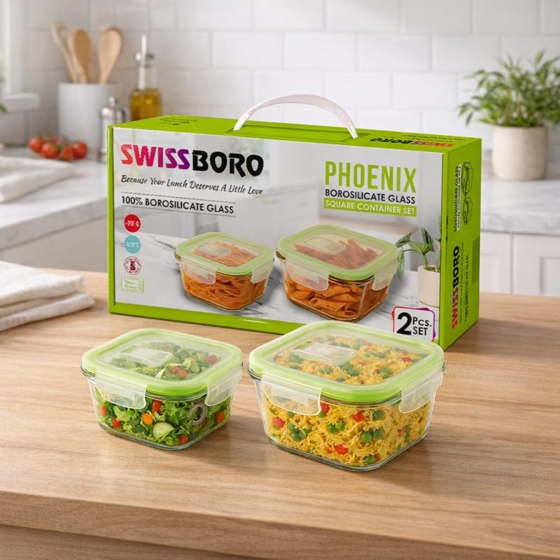 Phoenix Glass Square Glass Food Storage Container Set – 320ml & 520ml (Set of 2) | Airtight Leakproof Lids | BPA-Free | Microwave, Freezer & Dishwasher Safe | Premium Gift Box Pack Phoenix Glass Square Glass Food Storage Container Set – 320ml & 520ml (Set of 2) | Airtight Leakproof Lids | BPA-Free | Microwave, Freezer & Dishwasher Safe | Premium Gift Box Pack