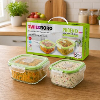 Phoenix Pro Square Container Set – 320 ml + 520 ml | Set of 2 with Premium Gift Box | Airtight Food Storage Containers | Microwave, Freezer & Dishwasher Safe Lunch box for Men & women