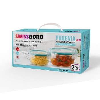 Phoenix Pro Borosilicate Glass Round Food Storage Container Set with Airtight Leakproof Lid | Microwave & Freezer Safe Lunch Box for Meal Prep & Kitchen Storage | 2 Pieces 400ml + 620ml Phoenix Pro Borosilicate Glass Round Food Storage Container Set with Airtight Leakproof Lid | Microwave & Freezer Safe Lunch Box for Meal Prep & Kitchen Storage | 2 Pieces 400ml + 620ml
