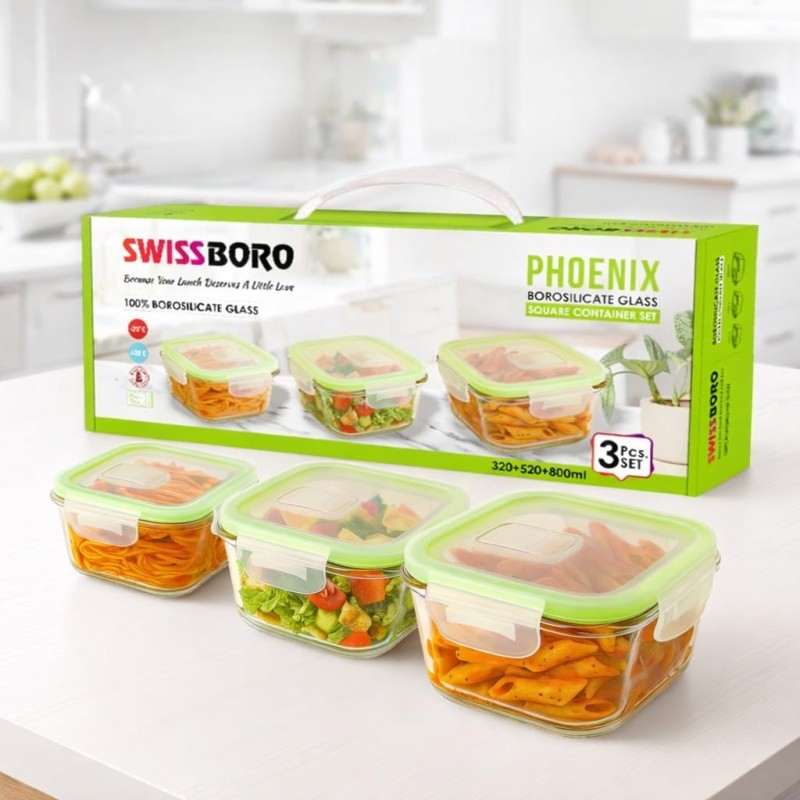 Phoenix Square Container Glass | Lunch Box for Women & Men School Kids | Microwave Safe Leak Proof Airtight Lunch Boxes 320 ML + 520 ML + 800 ML Set of 3 with Gift Bag | Tiffin for Office Phoenix Square Container Glass | Lunch Box for Women & Men School Kids | Microwave Safe Leak Proof Airtight Lunch Boxes 320 ML + 520 ML + 800 ML Set of 3 with Gift Bag | Tiffin for Office