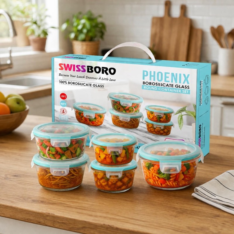 Swissboro Phoenix Round Container Set of 5 Pcs- 400 x 2 + 620 x 1 + 200 x 2