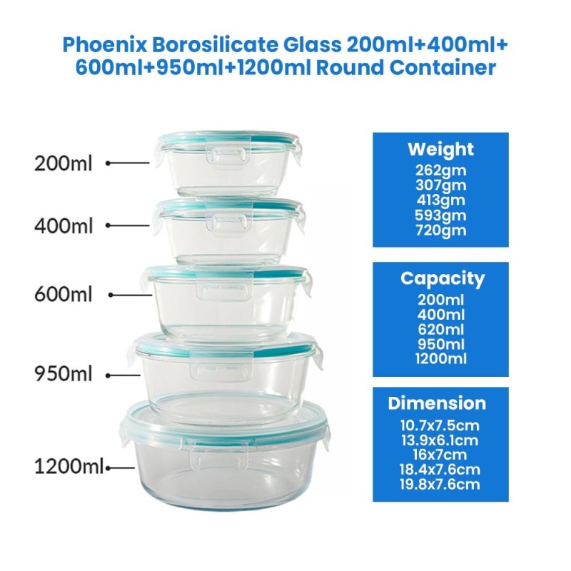 Swissboro Phoenix Round Container Set of 5 Pcs- 400 x 2 + 620 x 1 + 200 x 2