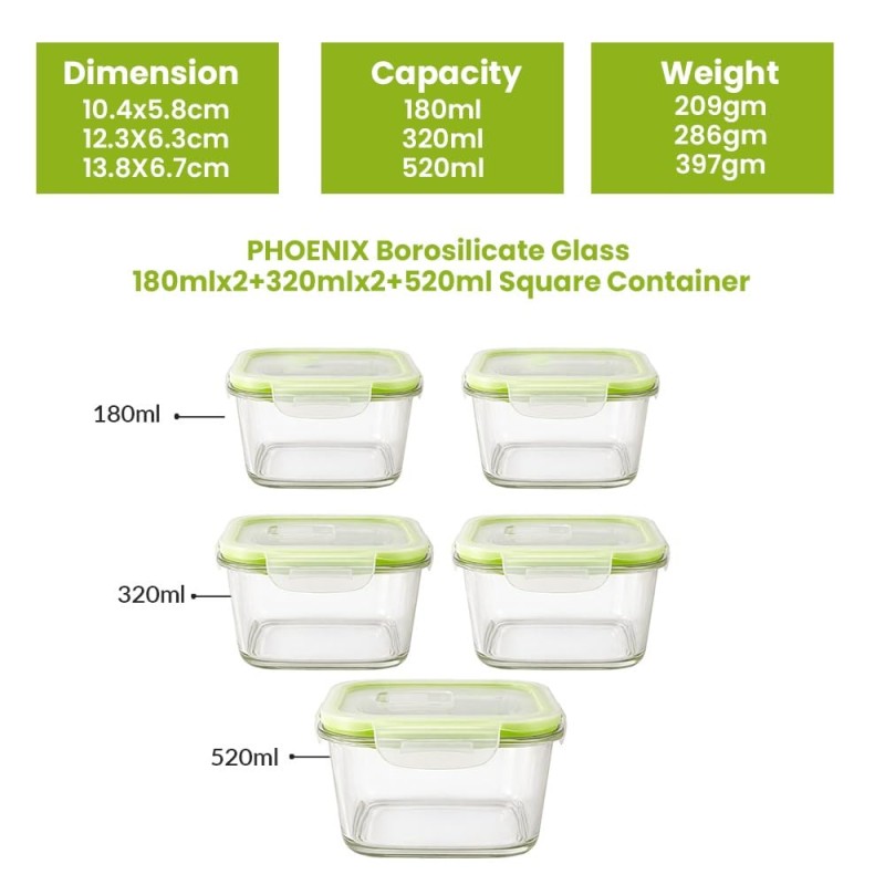 Phoenix Square Food Storage Container Set – 5 Pieces (2×320 ml, 1×520 ml, 2×180 ml) | Airtight Kitchen Containers with Gift Box | Durable & Space-Saving Design | Premium Gift Box Pack Phoenix Square Food Storage Container Set – 5 Pieces (2×320 ml, 1×520 ml, 2×180 ml) | Airtight Kitchen Containers with Gift Box | Durable & Space-Saving Design | Premium Gift Box Pack