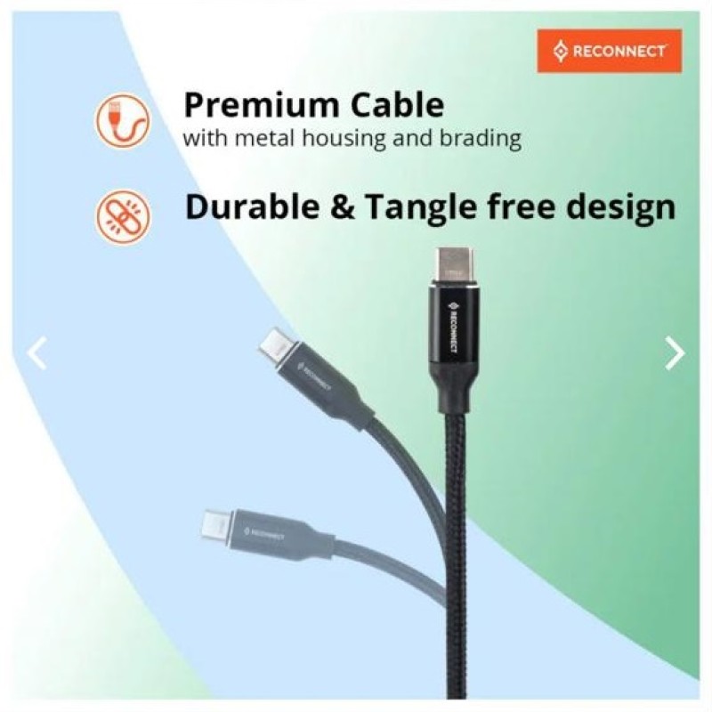 Reconnect type-c to type-c Nylon braided cable | Fast charging and Data Sync | c cable for samsung, vivo, redmi, realme, oppo, oneplus, infinix, poco, xiaomi, motorola, itel and more...