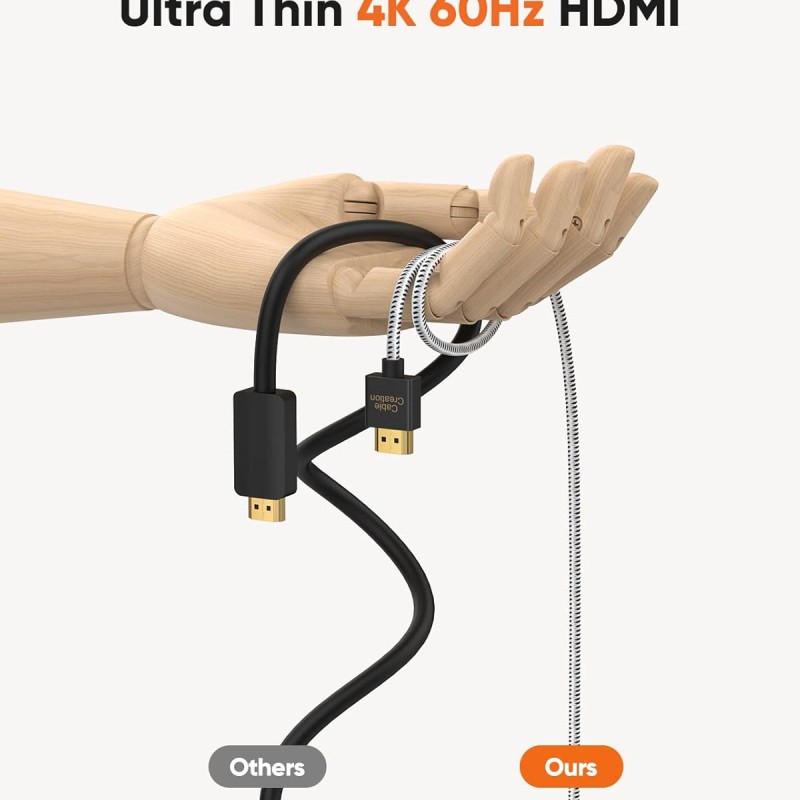 CableCreation Ultra Thin HDMI Male to Male, 10ft HDMI 2.0 High-Speed Ultra Slim Low Profile Cable, Support 3D, 4K@60Hz, Audio Return (Last Standard), Latest Version for PS4, X-Box etc, Braided, 3M CableCreation Ultra Thin HDMI Male to Male, 10ft HDMI 2.0 High-Speed Ultra Slim Low Profile Cable, Support 3D, 4K@60Hz, Audio Return (Last Standard), Latest Version for PS4, X-Box etc, Braided, 3M