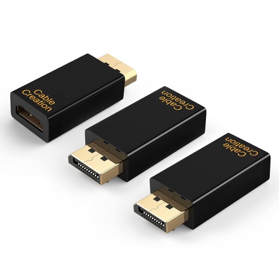 CableCreation 4K DisplayPort to HDMI Adapter 3-Pack, DP to HDMI Converter 4K@30Hz 2K@60Hz 1080p@120Hz Uni-Directional to HDMI Passive Adapter Compatible with PC, Laptop, Monitor, TV, Projector, Black