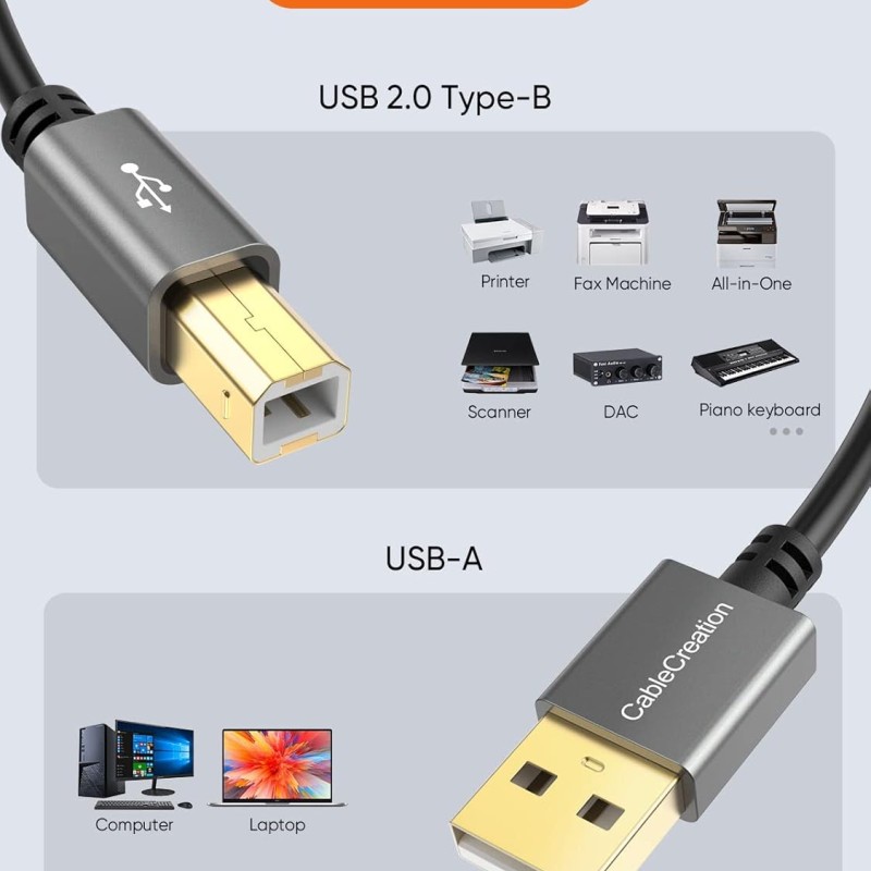 CableCreation USB Printer Cable, USB 2.0 A Male to B Male Scanner Cord, Compatible with, Cannon, Brother, Epson, Xerox, Samsung and More, 5 FT, Aluminium Case, Black CableCreation USB Printer Cable, USB 2.0 A Male to B Male Scanner Cord, Compatible with, Cannon, Brother, Epson, Xerox, Samsung and More, 5 FT, Aluminium Case, Black