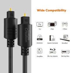 CableCreation 6 FT Digital Fiber Optical Toslink Cable Gold Plated for Home Theater, Sound Bar, TV, PS4, Xbox, VD/CD Player,Blu-ray Players,Game Console& More,Black 1.8m