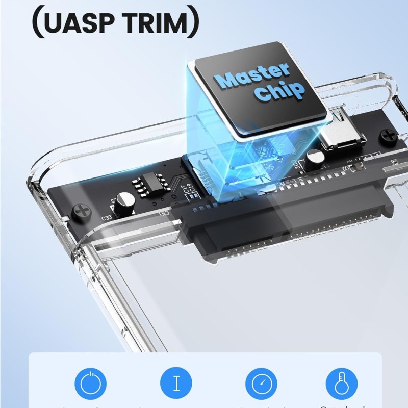 ORICO 2.5" External Hard Drive Enclosure, SATA III to USB Type-C for HDD/SSD - Tool Free Installation, Transparent Design, Supports UASP and up to 4TB