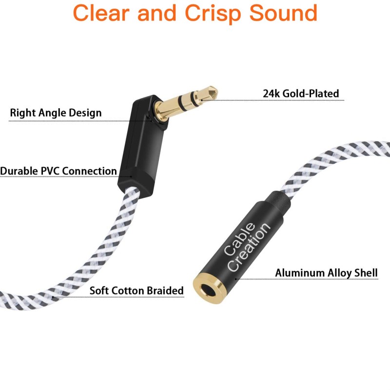 Cablecreation Audio Auxiliary Stereo Extension Cable Trs 3.5Mm Stereo Jack Male To Female, Stereo Jack Cord For Phones, Headphones, Speakers, Tablets, Pc, Mp3 Player 3Ft - Black And White