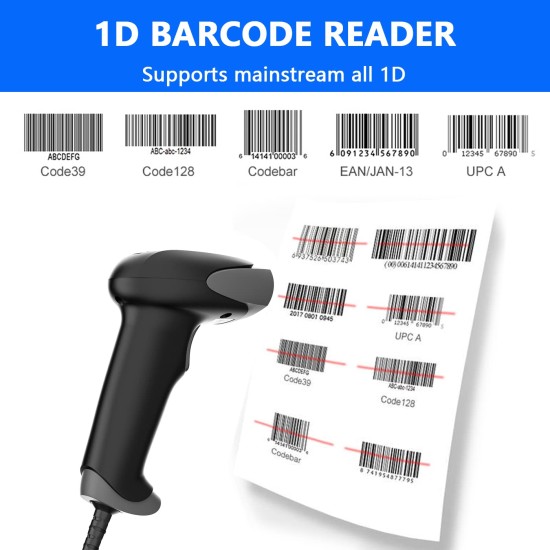 HENEX HC-9205 Wired 1D Barcode Scanner Plug and Play Barcode Reader,Bar Code Scanner Supports Screen barcodes scan,is for Retail Shop,Supermarket,Reader Compatible with Android, Windows,Mac Devices