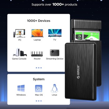 ORICO 2.5 External Hard Drive Enclosure, SATA III to USB Type C for HDD/SSD Below 9.5mm Thickness, Tool Free Installation, [Supports UASP] - Black