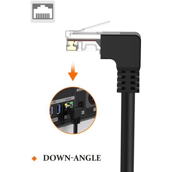 CableCreation Angle CAT6 Ethernet Patch Cable(10 Feet), Downward Angled Lan Cable with 50U Gold Plated Contact, Black Color