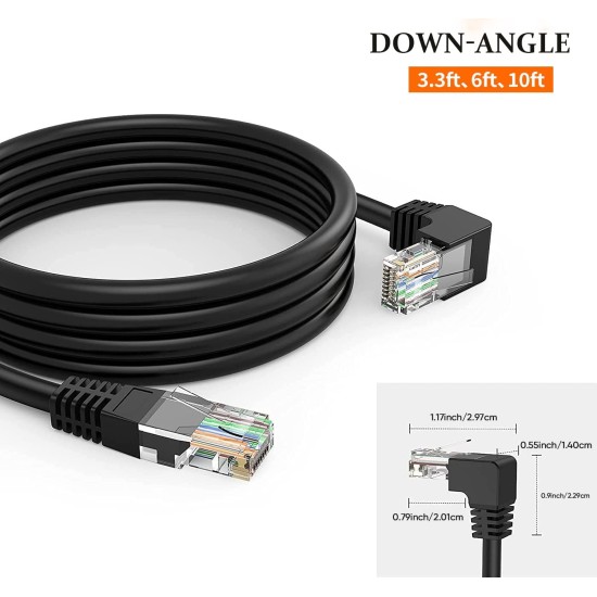 CableCreation Angle CAT6 Ethernet Patch Cable(10 Feet), Downward Angled Lan Cable with 50U Gold Plated Contact, Black Color