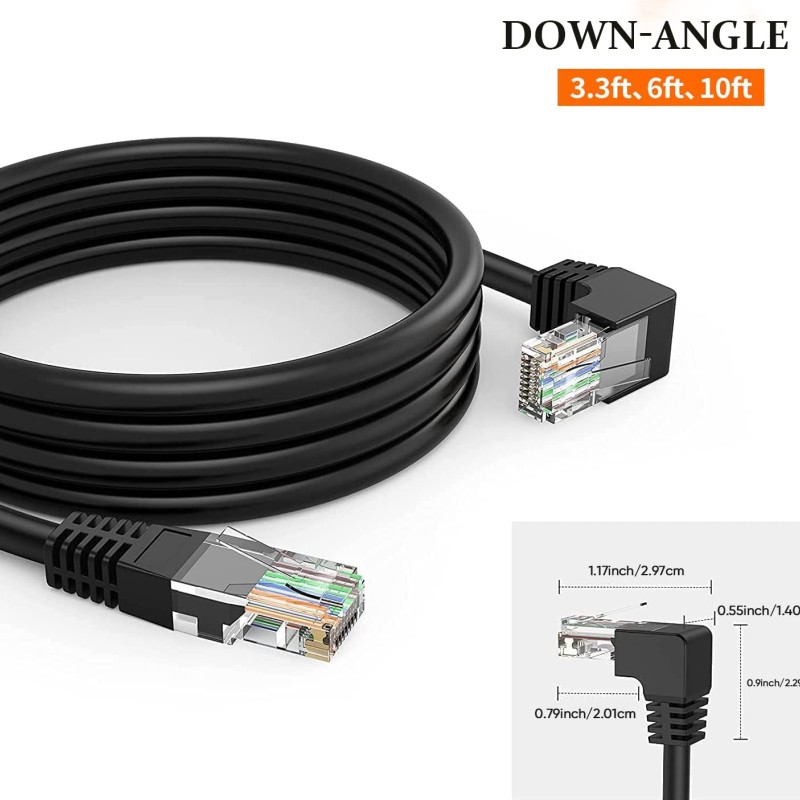 CableCreation Angle CAT6 Ethernet Patch Cable(10 Feet), Downward Angled Lan Cable with 50U Gold Plated Contact, Black Color CableCreation Angle CAT6 Ethernet Patch Cable(10 Feet), Downward Angled Lan Cable with 50U Gold Plated Contact, Black Color