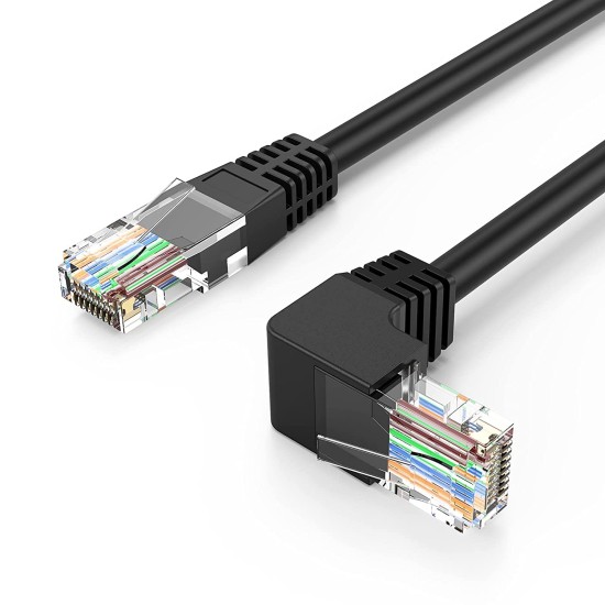 CableCreation Angle CAT6 Ethernet Patch Cable(10 Feet), Downward Angled Lan Cable with 50U Gold Plated Contact, Black Color