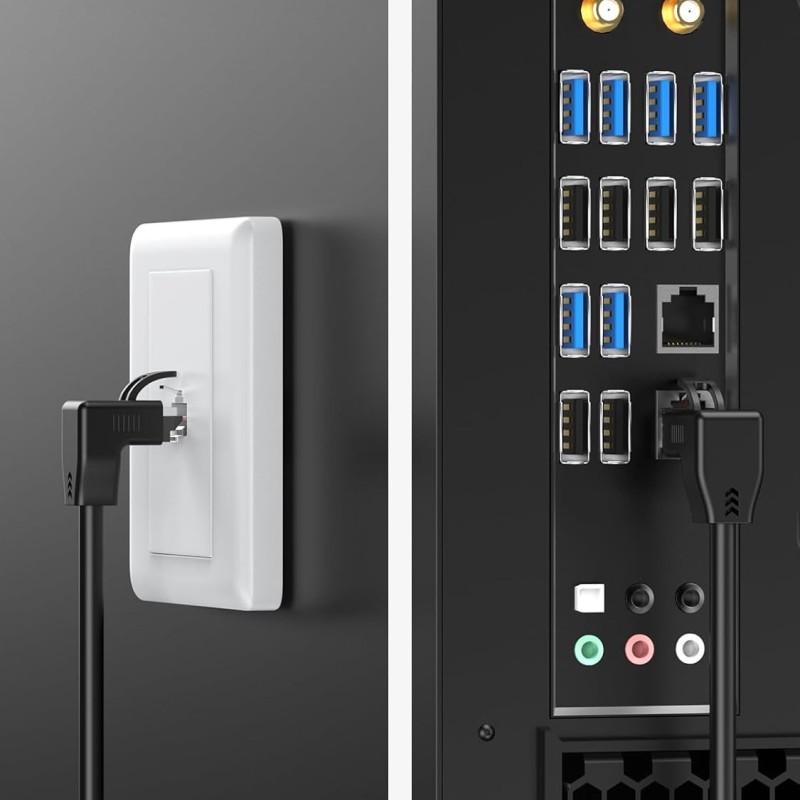 CableCreation Angle CAT6 Ethernet Patch Cable(10 Feet), Downward Angled Lan Cable with 50U Gold Plated Contact, Black Color CableCreation Angle CAT6 Ethernet Patch Cable(10 Feet), Downward Angled Lan Cable with 50U Gold Plated Contact, Black Color