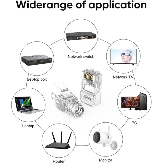 CableCreation RJ45 Connectors, 50-Pack Cat6 Connector, Cat6/Cat5 8P8C Modular Plug Ends with Relief Boots for Solid Wire and Standard Cable, Transparent