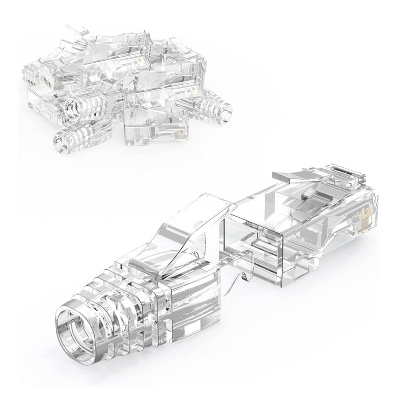 CableCreation RJ45 Connectors, 50-Pack Cat6 Connector, Cat6/Cat5 8P8C Modular Plug Ends with Relief Boots for Solid Wire and Standard Cable, Transparent CableCreation RJ45 Connectors, 50-Pack Cat6 Connector, Cat6/Cat5 8P8C Modular Plug Ends with Relief Boots for Solid Wire and Standard Cable, Transparent