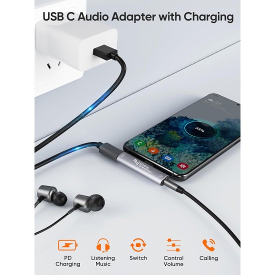 CableCreation USB Type C to 3.5mm Headphone Audio Adapter with PD Fast Charging Adapter, Compatible with OnePlus Nord 2T/10 Pro,Pixel 2/2XL/3/3XL, Note 10/9, Galaxy S22/S20/S20+