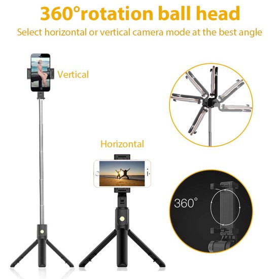 Bluetooth Extendable Wireless Ultra-Compact Selfie Stick with Remote and Tripod Stand for iPhone, Samsung, All Android, All Type C and More