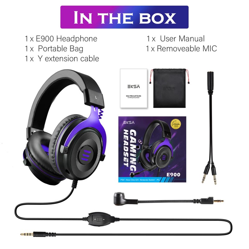 EKSA E900 Gaming Headset for Xbox - PC Headset Wired Gaming Headphones with Noise Canceling Mic, Over Ear Headphones Compatible with PS4, Xbox One, Nintendo Switch, PC, Mac, Laptop?PURPLE)