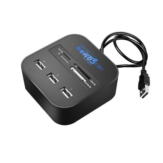 Protokart All in One USB Hub Combo 3 USB ports and all in one card reader, USB 2.0, for Pen drives / Cameras / Mobiles / PC / Laptop / Notebook / Tablet, Docking station, MS/MS pro Duo/SD/MMC/M2/Micro SD support.