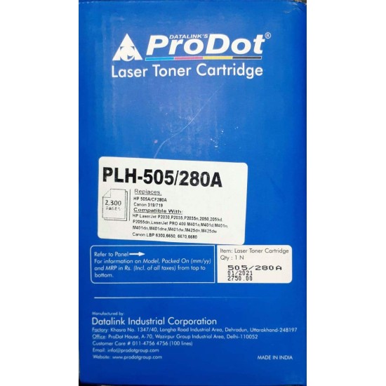 ProDot PLH-505/C280S Compatible Laser Printer Toner Cartridge Replacement for HP 505A/CF280A and Canon 319/719