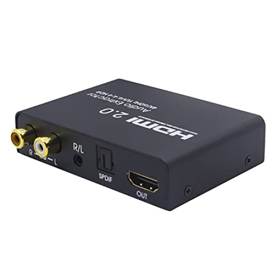 Sprugal HDMI Audio Extractor Dolby Digital/DTS HDR10 4k 60HZ, HDMI to HDMI with Audio Optical Toslink SPDIF + 3.5mm/RCA Stereo HDMI to Audio Converter Adapter HDMI 2.0b, Supports ARC, 18Gpbs Bandwidth