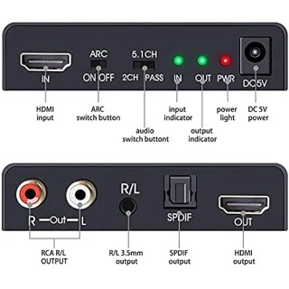 Sprugal HDMI Audio Extractor Dolby Digital/DTS HDR10 4k 60HZ, HDMI to HDMI  with Audio Optical Toslink SPDIF Stereo HDMI to Audio Converter 