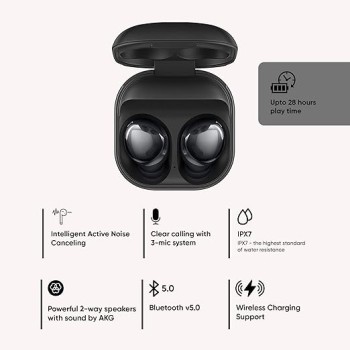 Samsung Galaxy Buds Pro 99% Noise Cancellation, Bluetooth Truly Wireless in Ear Earbuds with Mic, Upto 28 Hours Playtime, Black Samsung Galaxy Buds Pro 99% Noise Cancellation, Bluetooth Truly Wireless in Ear Earbuds with Mic, Upto 28 Hours Playtime, Black