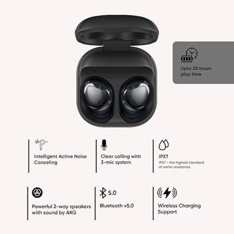 Samsung Galaxy Buds Pro 99% Noise Cancellation, Bluetooth Truly Wireless in Ear Earbuds with Mic, Upto 28 Hours Playtime, Black Samsung Galaxy Buds Pro 99% Noise Cancellation, Bluetooth Truly Wireless in Ear Earbuds with Mic, Upto 28 Hours Playtime, Black