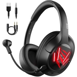 Eksa E3 Mobile Virtual 7.1 Surround Gaming Wired Over Ear Headphones With Mic -3.5Mm For Switch, Computer With Detachable Noise Cancelling, Ultra Lightweight Comfortable Usb Gaming (Red)