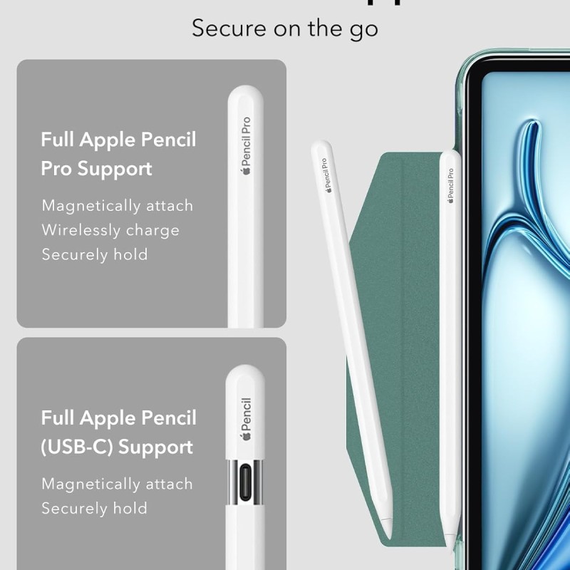 ESR for iPad Air 11 inch Case M2(2024), iPad Air 6th/5th/4th Generation Cover Case (2024/2022/2020), Trifold Stand Smart Case with Clasp, Support Pencil Pro/USB-C Charging, Ascend Series, Forest Green