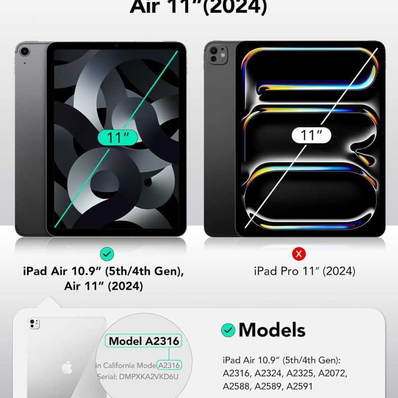 ESR for iPad Air 11 inch Case M2(2024), iPad Air 6th/5th/4th Generation Cover Case (2024/2022/2020), Trifold Stand Smart Case with Clasp, Support Pencil Pro/USB-C Charging, Ascend Series, Forest Green